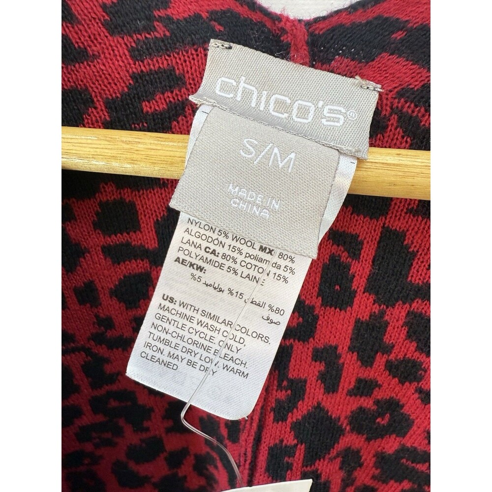 NWT Chicos Women Cardigan Sz S/M Button Closure In Side Print Leopard Red - Picture 8 of 12